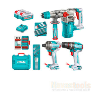KIT TALADRO + ATONRILLADOR + ROTOMARTILLO INALAMBRICO 20V TOTAL