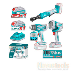 KIT PISTOLA CALOR + LAMPARA + CHICHARRA INALAMBRICO 20V TOTAL